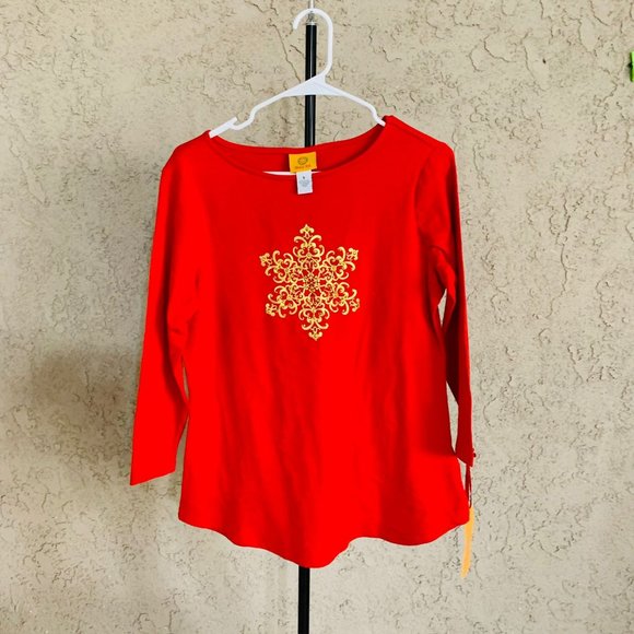 NWT Ruby Rb. Christmas Bell Shape Red Blouse Size S - Picture 2 of 3